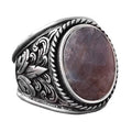 Handmade Natural Sapphire Stone Silver Men's Ring, Lily (Fleur-de-Lis) Design - Symbol of Wisdom and Nobility