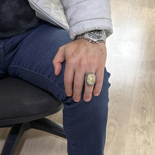 KAMBO Handmade 925 Sterling Silver Men's Sapphire Gemstone Statement Ring, Vintage Big Birthstone Ring, Elegant Gift for