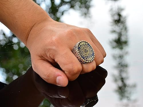 KAMBO Handmade 925 Sterling Silver Men's Star of David Ring, Solomon Kabbalah Religious Statement Jewelry, Vintage Solid