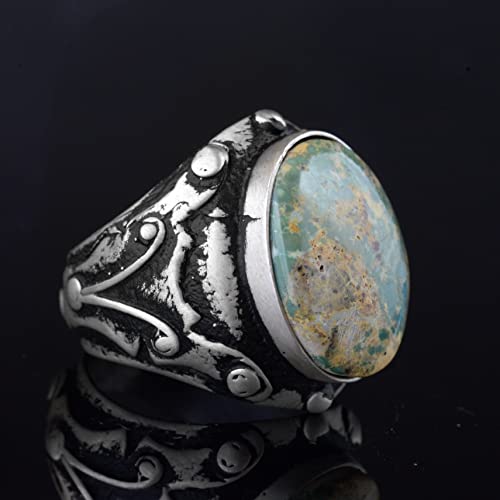 KAMBO Handmade Men's Ring with Natural Arizona Turquoise Stone in 925 Sterling Silver - Vintage Style-3 Statement Jewelr