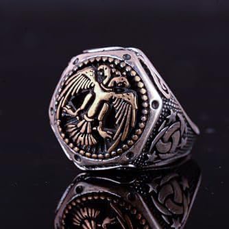 KAMBO Silver Men's Double-Headed Eagle Ring – Handmade (Adjustable) — 2