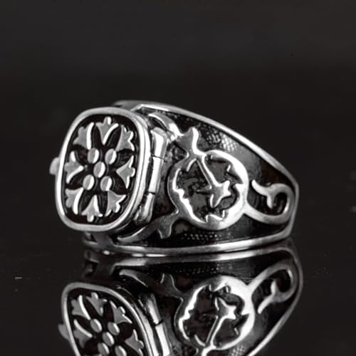 KAMBO Handmade 925 Sterling Silver Men's Hidden Compartment Ring - Minimalist Poison Box Design, Secret Storage Statemen