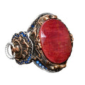 Handmade 925 Sterling Silver Lion Design Ring - Natural Ruby