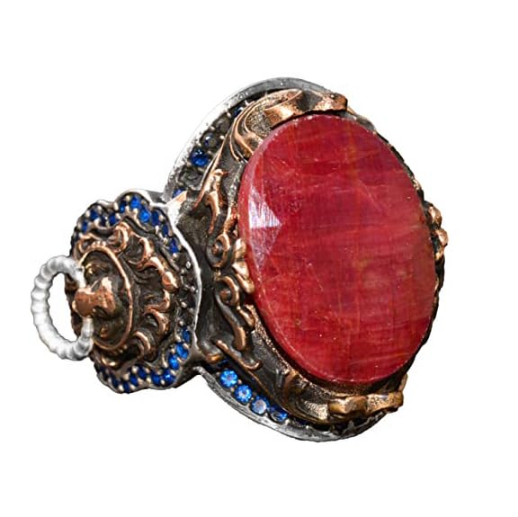 Handmade 925 Sterling Silver Lion Design Ring - Natural Ruby