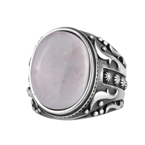 KAMBO Handmade 925 Sterling Silver Opal Ring for Men – Vintage Ottoman Style Engraved Pattern, Natural Oval Opal Stateme