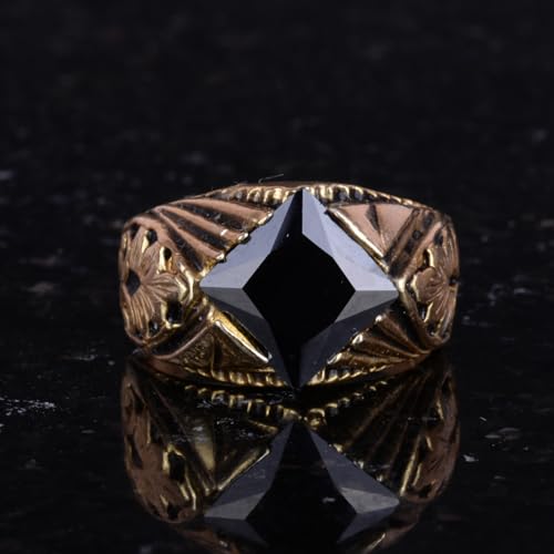 KAMBO Handmade 925 Sterling Silver Created Obsidian Ring for Men, Modern Gold Plated Statement Jewelry, Elegant Vintage 