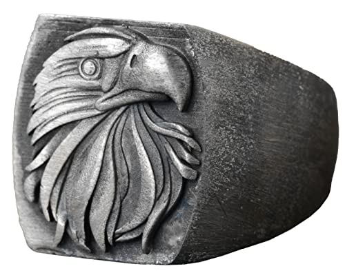 KAMBO Handmade 925 Sterling Silver Eagle Head Ring for Men, Vintage Animal Statement Jewelry, Symbol of Freedom and Stre