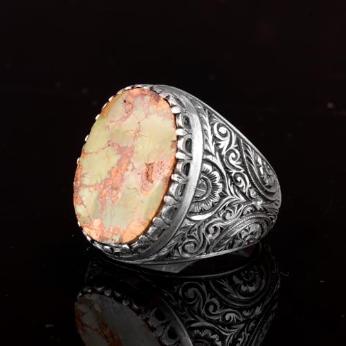 KAMBO Genuine Arizona Turquoise Ring - Elegant Handmade 925 Sterling Silver Ring for Men - Unique Natural Gemstone Jewel