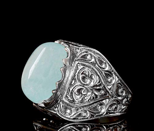 KAMBO Natural Pearl Gemstone 925 Sterling Silver Men's Ring Handmade Byzantium Vintage Statement Jewelry Gift for Him Ch