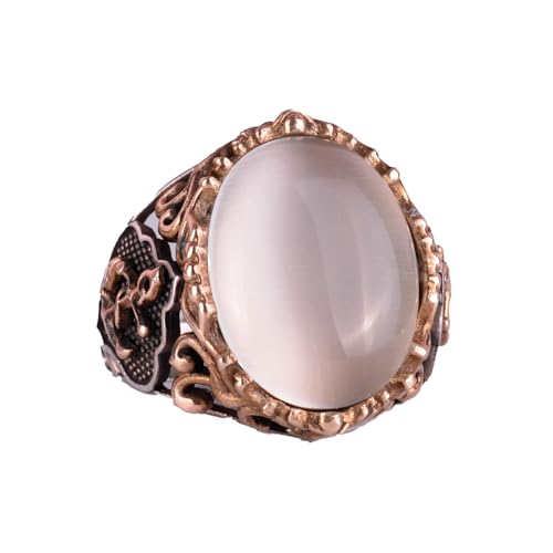 KAMBO White Catseye Created Stone Ring in 925 Sterling Silver - Unique Sailor Anchor Design - Diverse Collection of Crea