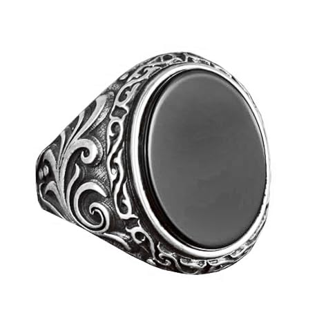 925 Sterling Silver Men's Ring with Natural Black Onyx Stone