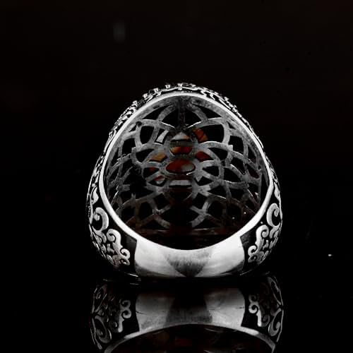 Natural Golden Rutilated Quartz Stone Ring - Silver Men's Ring — 7