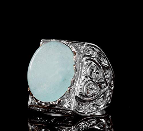 KAMBO Natural Pearl Gemstone 925 Sterling Silver Men's Ring Handmade Byzantium Vintage Statement Jewelry Gift for Him Ch