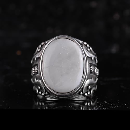 KAMBO Handmade 925 Sterling Silver Opal Ring for Men – Vintage Ottoman Style Engraved Pattern, Natural Oval Opal Stateme