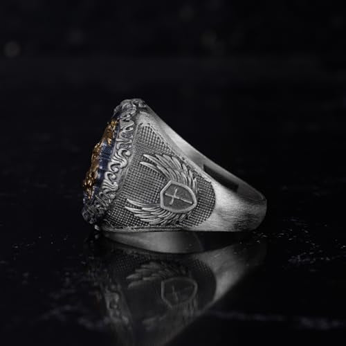 KAMBO 925 Sterling Silver St George and Dragon Men's Ring – Handcrafted Medieval Knight Signet Ring – Solid Silver Artis