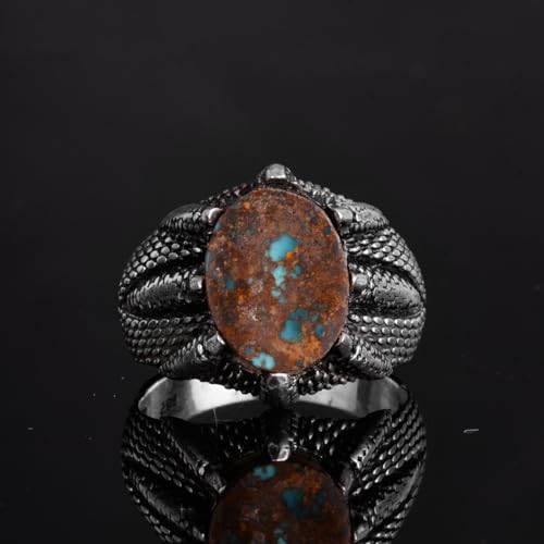 KAMBO Handmade 925 Sterling Silver Men's Turquoise Ring with Claw Detail, Vintage Statement Jewelry, Mythical Warrior De