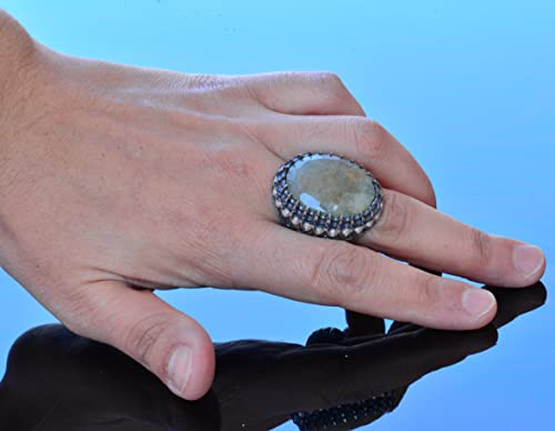 Genuine Real Natural Sapphire Gemstone Ring, 925k Sterling Silver Big Men's Ring