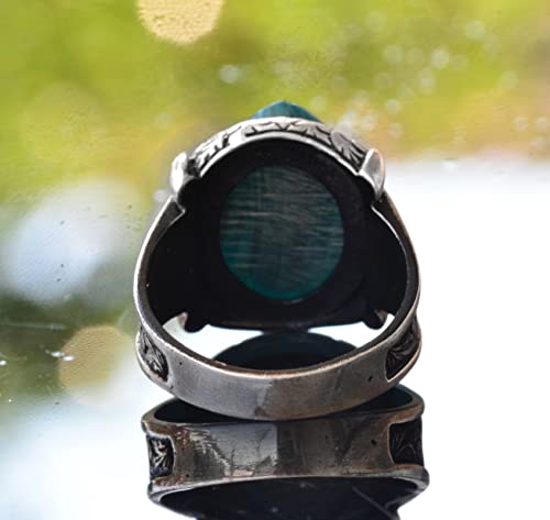 KAMBO Handmade 925 Sterling Silver Ayatul Kursi Ring with Amber Gemstone, Islamic Arabic Calligraphy Design, Vintage Sta