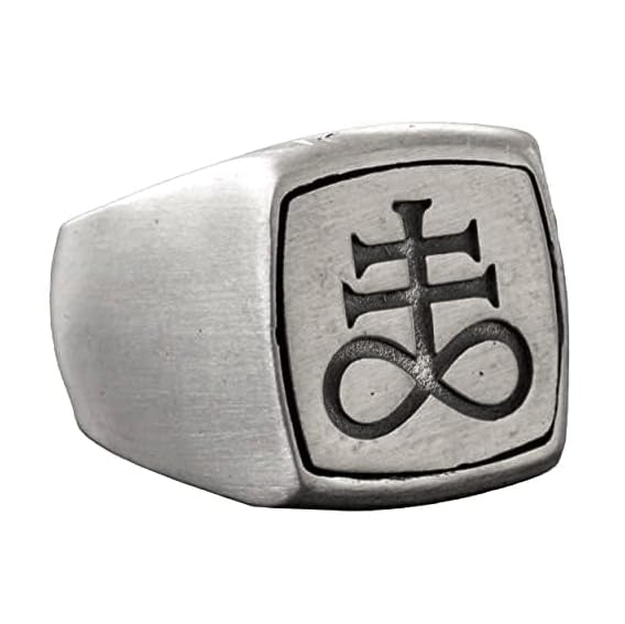 KAMBO Handmade Men's Lucifer Sigil Ring in 925 Sterling Silver - Minimalist Satanic Leviathan Cross Signet, Bold Adjusta