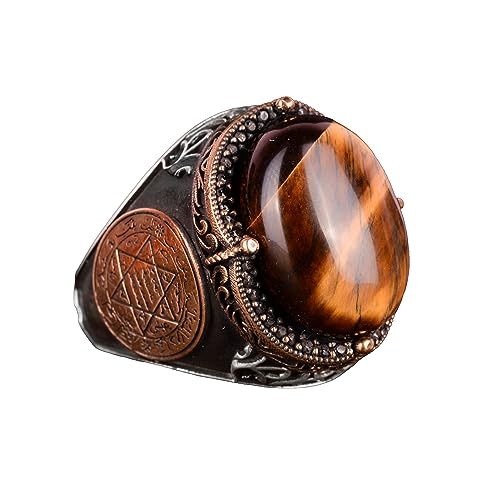 KAMBO Natural Gemstone Ring, Star of David Men's Design - Unique 925K Solid Sterling Silver Bold Courage Ring for Him