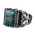 Natural Emerald Stone Silver Men's Ring