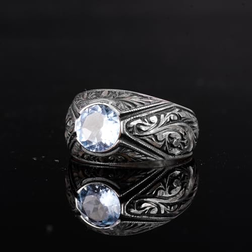 Real Natural Blue Topaz Gemstone Ring - Sterling Silver Unisex Ring