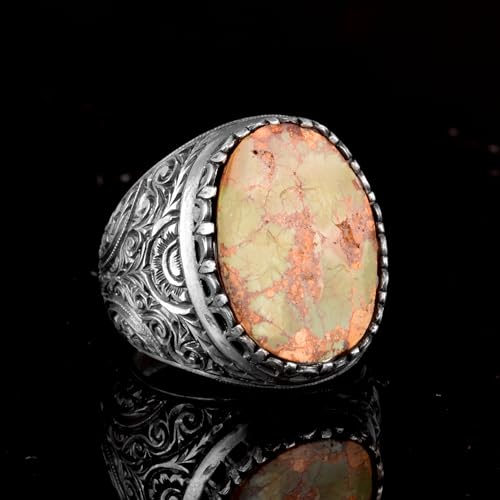 KAMBO Genuine Arizona Turquoise Ring - Elegant Handmade 925 Sterling Silver Ring for Men - Unique Natural Gemstone Jewel
