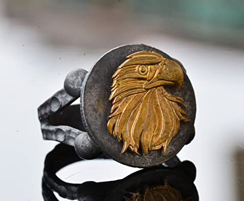 Handcrafted Eagle Bronze Men's Statement Ring - 925 Sterling Silver - Unique Bold Design