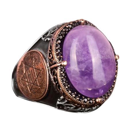 Natural Amethyst Stone Ring - 925 Sterling Silver Men's Ring