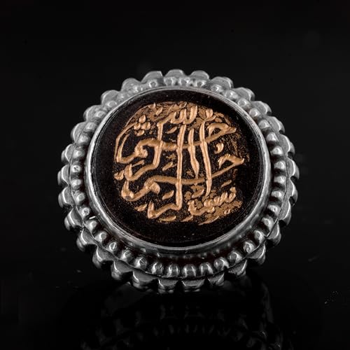 KAMBO Real Natural Agate Gemstone Ring, Handmade 925 Sterling Silver Ring, Islamic Accessories, Islamic Mens Jewelry, Oc