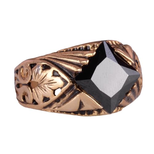KAMBO Handmade 925 Sterling Silver Created Obsidian Ring for Men, Modern Gold Plated Statement Jewelry, Elegant Vintage 