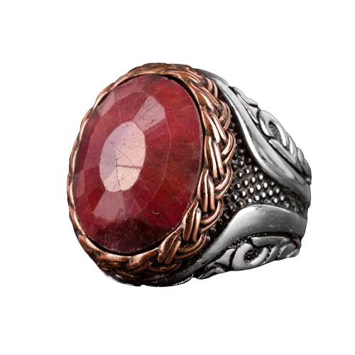 KAMBO Handmade 925 Sterling Silver Ruby Ring for Men, Adjustable Minimalist Vintage Statement Jewelry, Natural Ruby Gems
