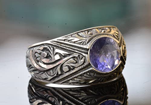 Real Natural Amethyst Gemstone Ring - 925 Sterling Silver Men's Ring - Handmade Jewelry