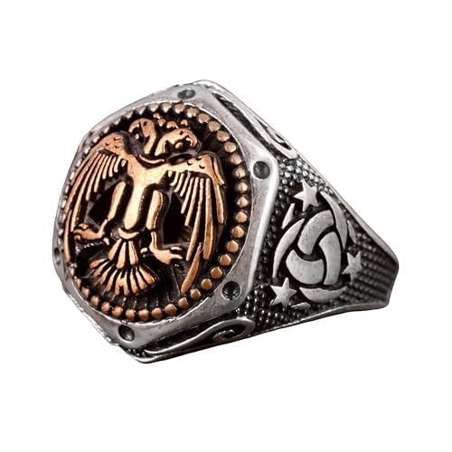 KAMBO Silver Men's Double-Headed Eagle Ring – Handmade (Adjustable)