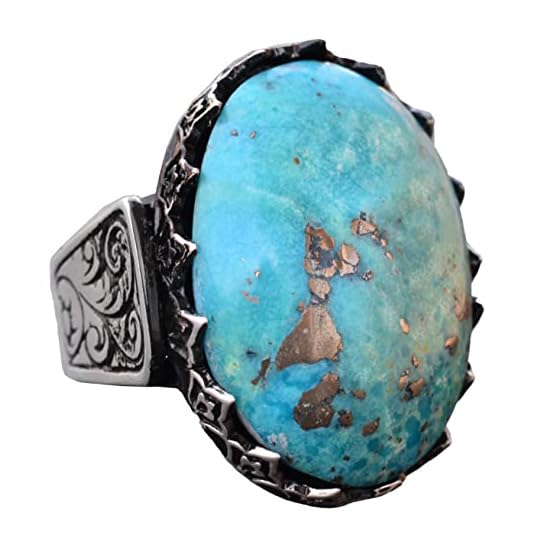 KAMBO Handmade Men's Natural Turquoise Ring in 925 Sterling Silver - Large Vintage Statement Ring for Him - Unique Style