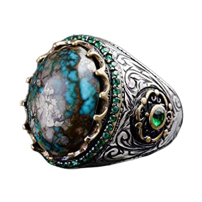 Handmade Natural Arizona Turquoise Stone Ring, 925 Sterling Silver (Model-4)