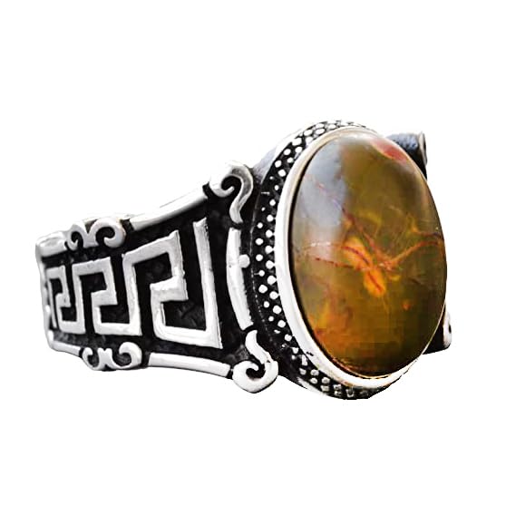 Natural Jasper Stone Ring, 925 Sterling Silver Men's Ring