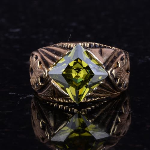 KAMBO Handmade Modern Men's Ring with Created Peridot Gemstone, Gold Plated 925 Sterling Silver, Elegant Statement Jewel