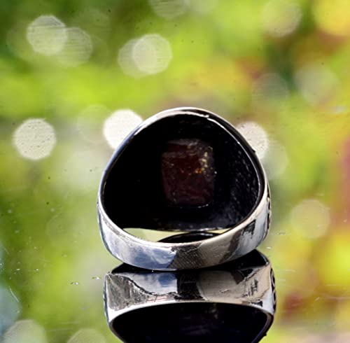 KAMBO Handmade 925 Sterling Silver Men's Ring with Real Arizona Turquoise Gemstone 6.10 Carat, Minimalist Vintage Statem