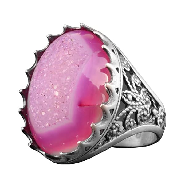 Silver Men's Ring with Drusy Quartz - Shiny Stone Collection