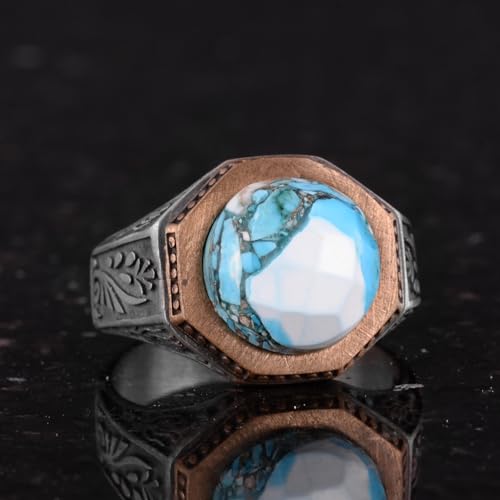KAMBO Handmade 925 Sterling Silver Men's Ring with Natural Star Ruby Gemstone, Minimalist Octagonal Design, Vintage Stat