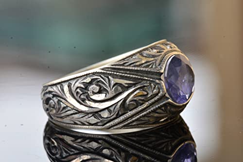 Real Natural Amethyst Gemstone Ring - 925 Sterling Silver Men's Ring - Handmade Jewelry