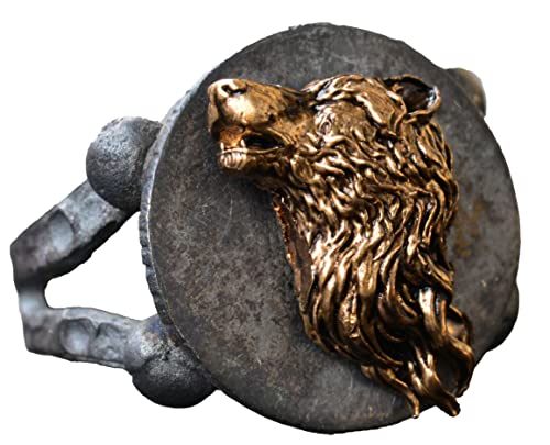 Wolf Bronze Piece Men's Statement Ring, Sterling Silver Ring For Men, Handmade Ring