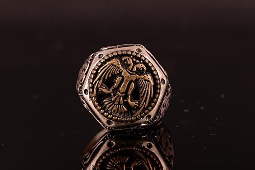 KAMBO Silver Men's Double-Headed Eagle Ring – Handmade (Adjustable) — 4