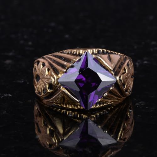 KAMBO Handmade 925 Sterling Silver Ring with Created Amethyst Stone, Modern Unisex Design, Gold Plated Finish, Elegant S