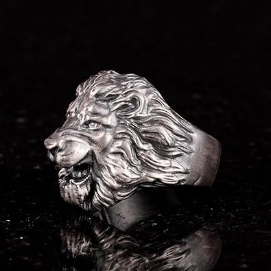 925 Sterling Silver Men's Ring - Power Symbol Ring with Lion Head Figure - Handcrafted Vintage Design — 5