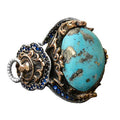 KAMBO Handmade 925 Sterling Silver Men's Ring with Genuine Natural Arizona Turquoise Gemstone Lion Design Vintage Statem