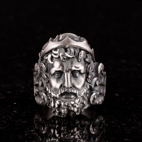 KAMBO Handmade 925 Sterling Silver Roman God Neptune Ring for Men, Gothic Trident Engraved Greek Mythological Design, Vi
