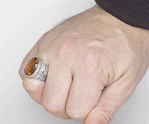 Men's 925 Sterling Silver Ring, Created Sultanit Stone, Steel Pen Craft