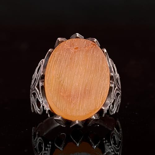 Natural Amber Stone, 925 Sterling Silver Men's Ring — 2